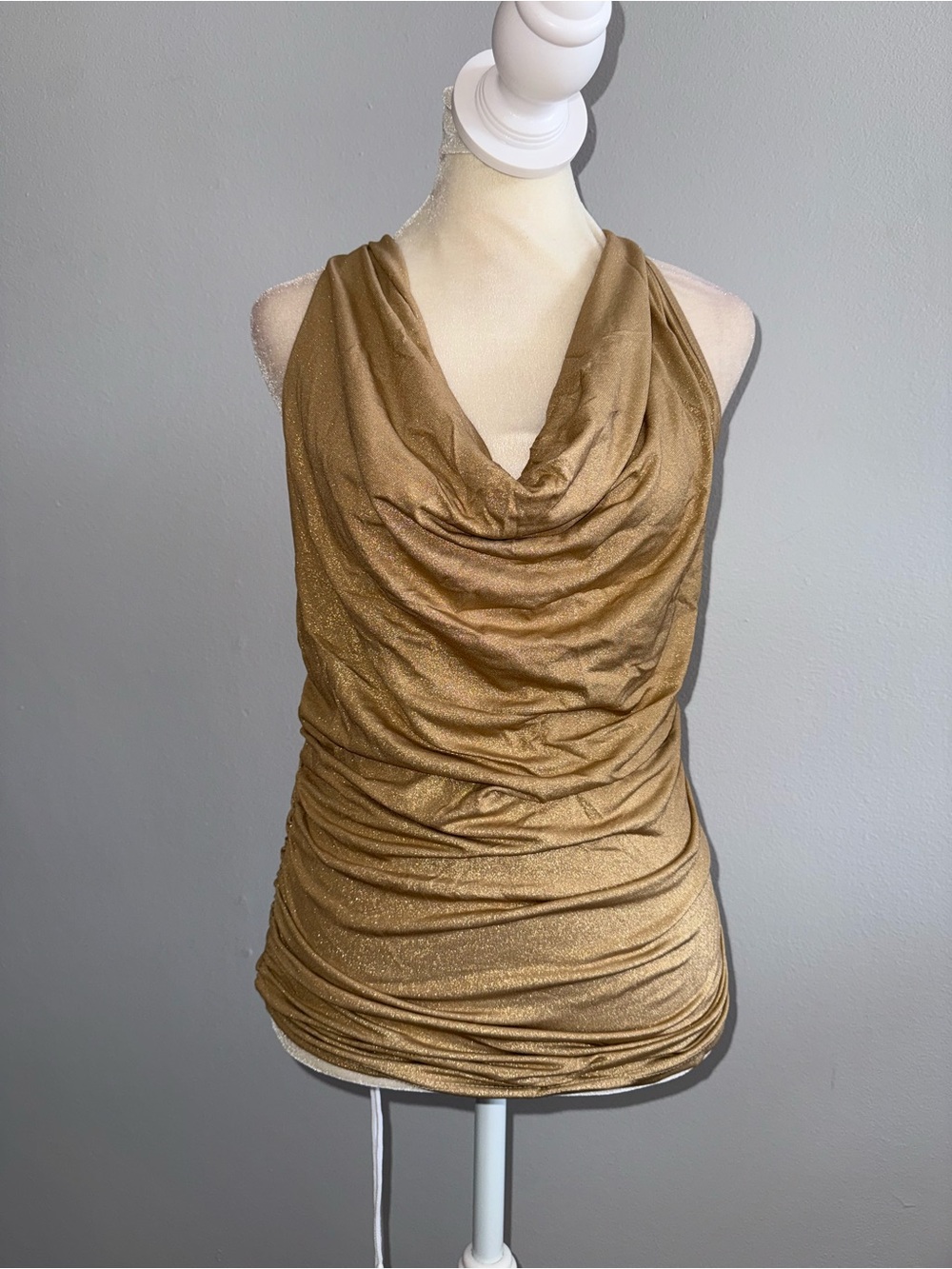 MKM Designs NWT Metallic Gold Cowl Halter Camisole